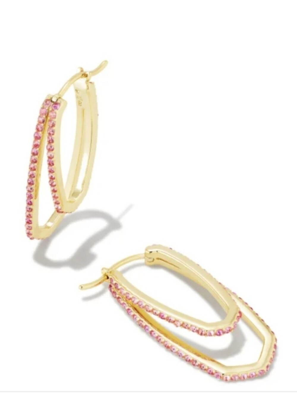 Barbie X Kendra Scott Gold Double-Row Hoops with Pink Stones